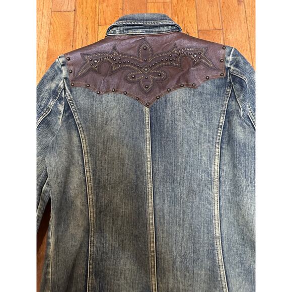 Reba Studded Denim Jacket Genuine Leather Trim Western Style Size Small NWT - Picture 8 of 13